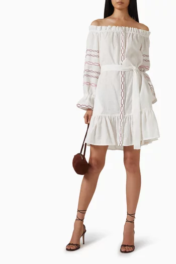 Cross-stitch Embroidered Mini Dress in Linen