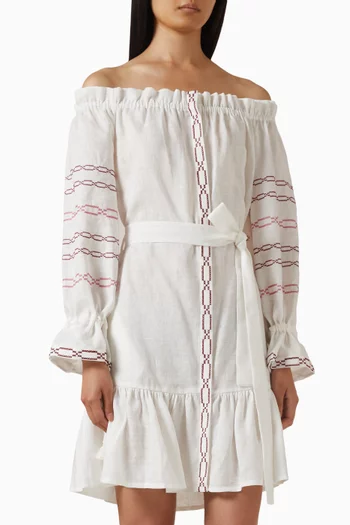 Cross-stitch Embroidered Mini Dress in Linen