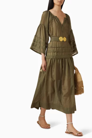 Mykonos Buckle Maxi Dress in Cotton-silk