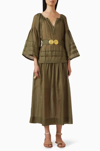 Mykonos Buckle Maxi Dress in Cotton-silk