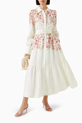 فستان ليلى متوسط الطول بنمط قميص مزيج تينسيل