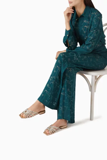 Clarissa Crystal-embellished Sandals in Metallic Leather