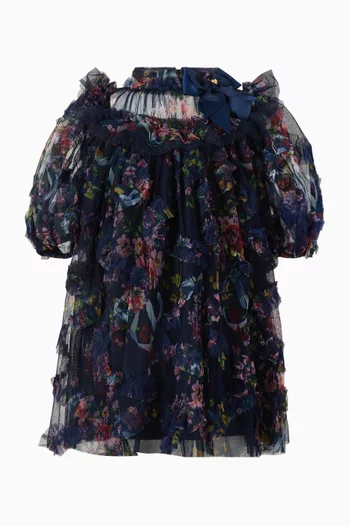 فستان لويلا بنقشة زهور تول