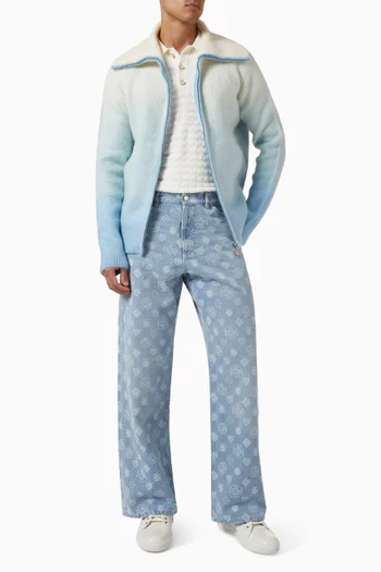 بنطال جينز بقصة فضفاضة ونقشة شعار الماركة دينم