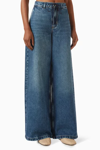 Belted Wide-leg Jeans in Denim