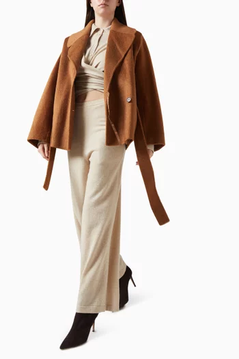 Cocoon-sleeve Belted Coat in Wool