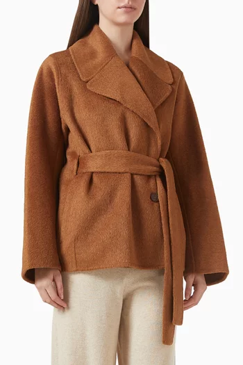 Cocoon-sleeve Belted Coat in Wool