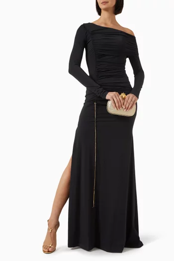 فستان جامي بكشكش وكتف مكشوف جيرسيه