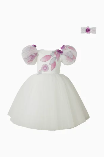 فستان فلوكس مطرز بخرز تول