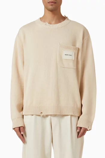 Distressed Chest Pocket Sweater in Knit