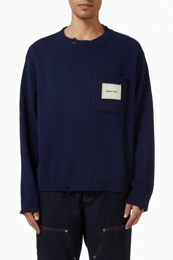 Distressed Chest Pocket Sweater in Knit