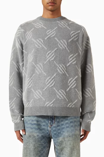 Tevin Monogram Knit Sweater in Cotton Blend