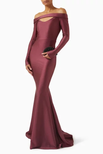 فستان سهرة بأكتاف مكشوفة جيرسيه