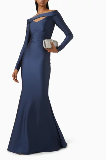 فستان سهرة بأكتاف مكشوفة جيرسيه