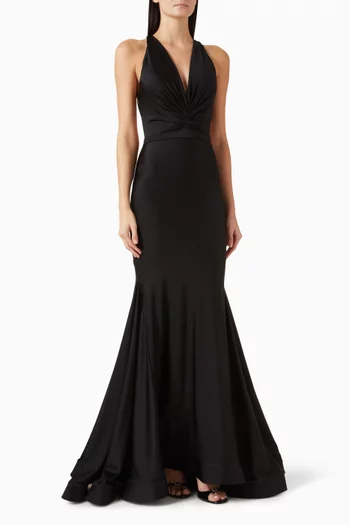 فستان سهرة بقصة حورية البحر وحمالة حول الرقبة جيرسيه ليكرا