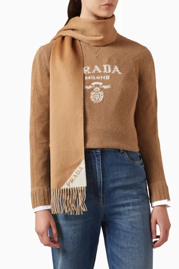 Logo Fringe Scarf in Double Cashmere