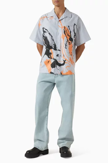 Sketched Bunnies Bowling Shirt in Cotton