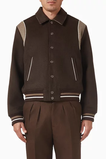 جاكيت نيكو بتصميم جامعي وأشرطة بلون مغاير مزيج صوف