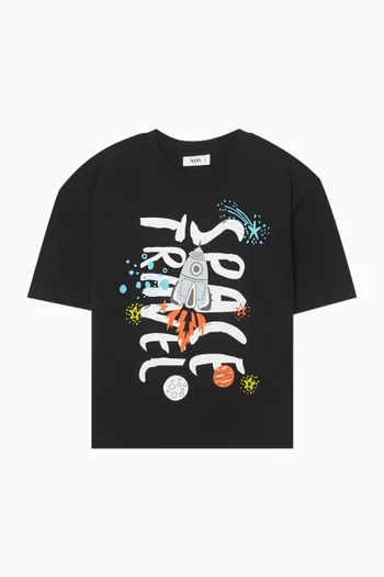 تي شيرت قطن جيرسيه بنقشة سفينة فضاء