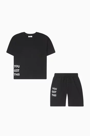 Slogan T-shirt & Shorts Set