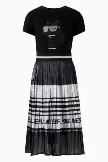 Striped Pleated Midi Skirt