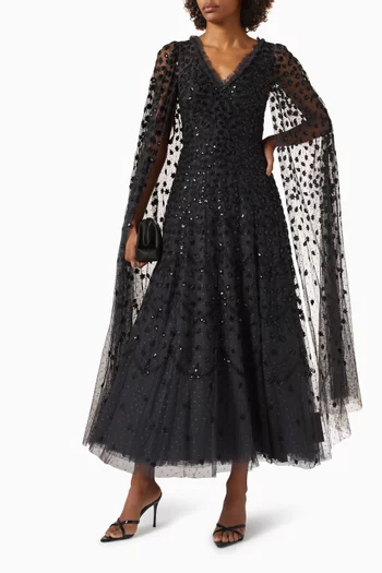 Clover Cape-sleeve Gown in Tulle