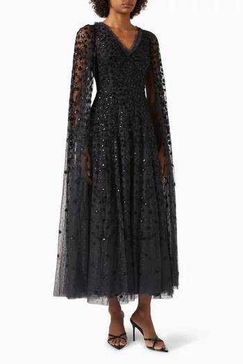 Clover Cape-sleeve Gown in Tulle