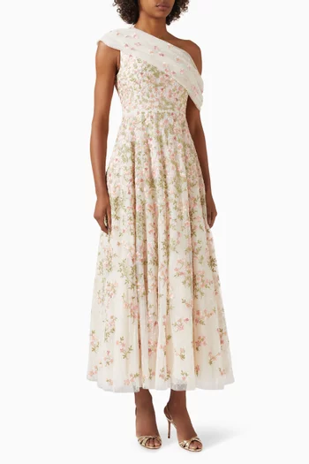 Everett Bloom One-Shoulder Gown in Tulle