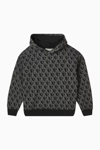 كنزة بغطاء رأس وشعار الماركة بالكامل قطن