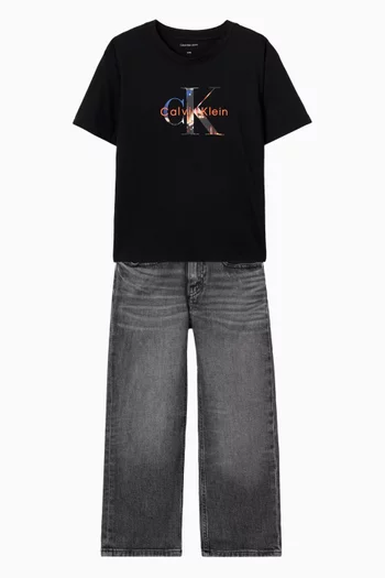 تي شيرت بشعار الماركة بطبعة صورة قطن