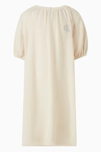 فستان مجعد بأكمام كشكش مزيج قطن