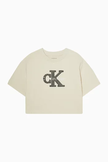 تي شيرت بشعار الماركة قطن مطاطي فائق الامتصاص