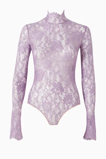 High-neck Bodysuit in Floral Lace