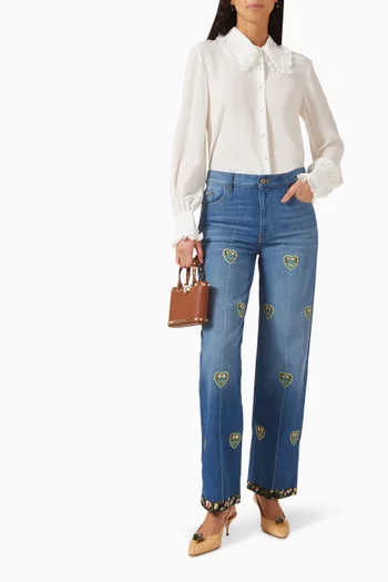 Ruffle-trimmed Shirt in Crepe de Chine