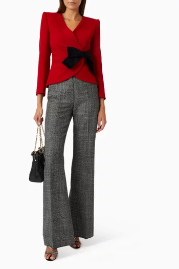 جاكيت بعقدة بلون مغاير مزيج صوف وكريب