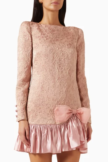 Floral Matelassé Mini Dress in Wool Blend