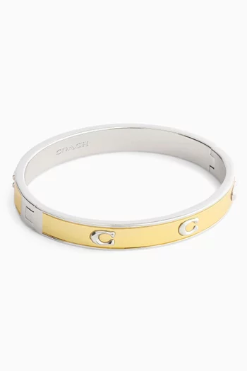 Pegged C Hinged Bangle in Plated Brass