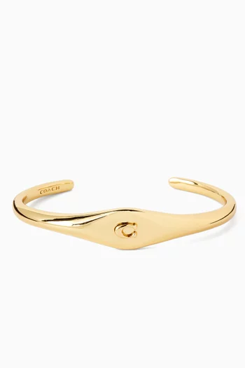 Signet C Open Cuff Bracelet in Plated Brass