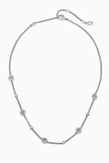 Tea Rose Station Necklace in Silver-tone Brass