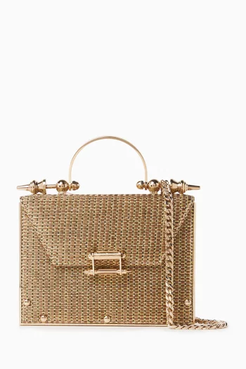 Mahogany Bag in Gold-tone Brass & Raffia