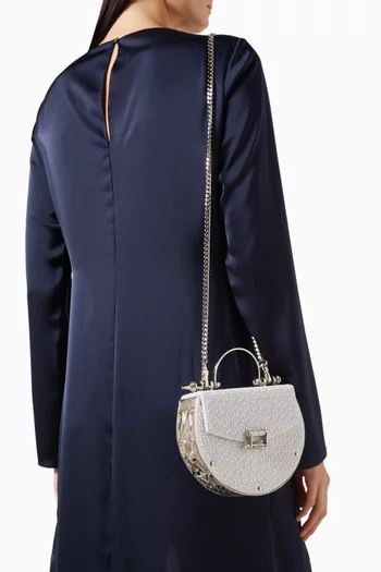 حقيبة اوك مرصعة بالكريستال ستان ونحاس