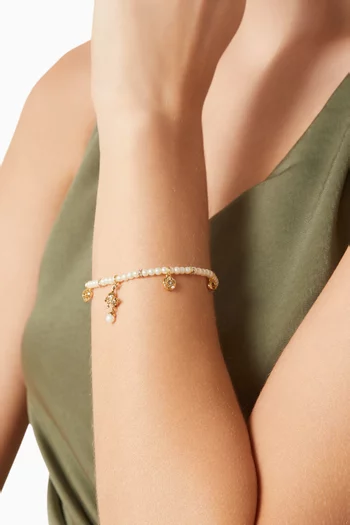 Cat Pearl Charm Bracelet in Plated Brass