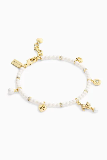 Cat Pearl Charm Bracelet in Plated Brass