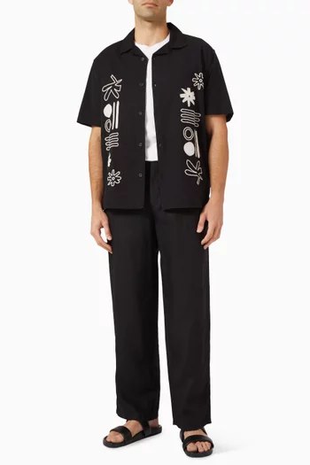 Didcot Abstract Applique Shirt in Cotton & Linen
