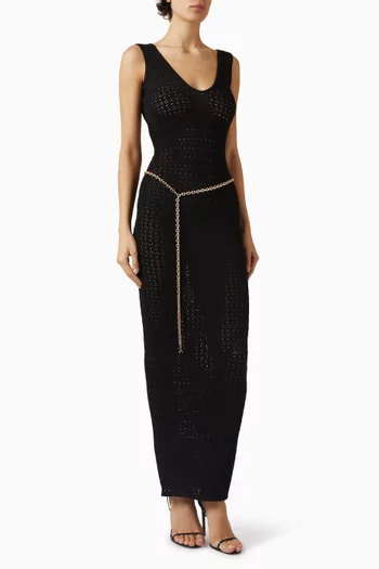 فستان بطول فوق الكاحل وفتحة رقبة عميقة مزيج فيسكوز