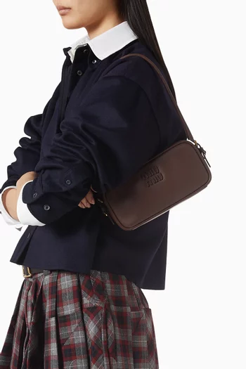 Logo Top-handle Pouch in Leather