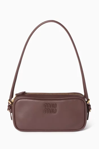 Logo Top-handle Pouch in Leather