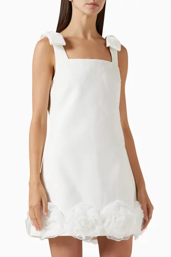 فستان قصير بزهور بارزة كريب