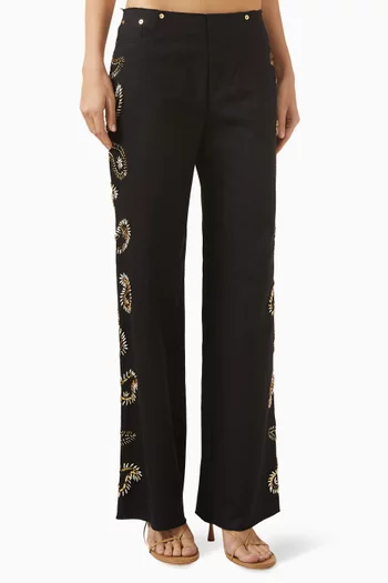 Paislino Embroidered Pants in Cotton Canvas