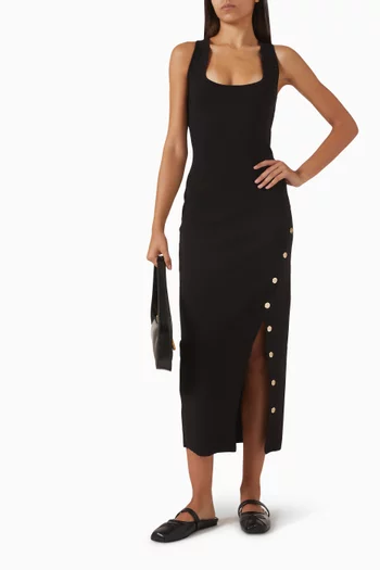 فستان رافا متوسط الطول بأزرار قماش شبكي